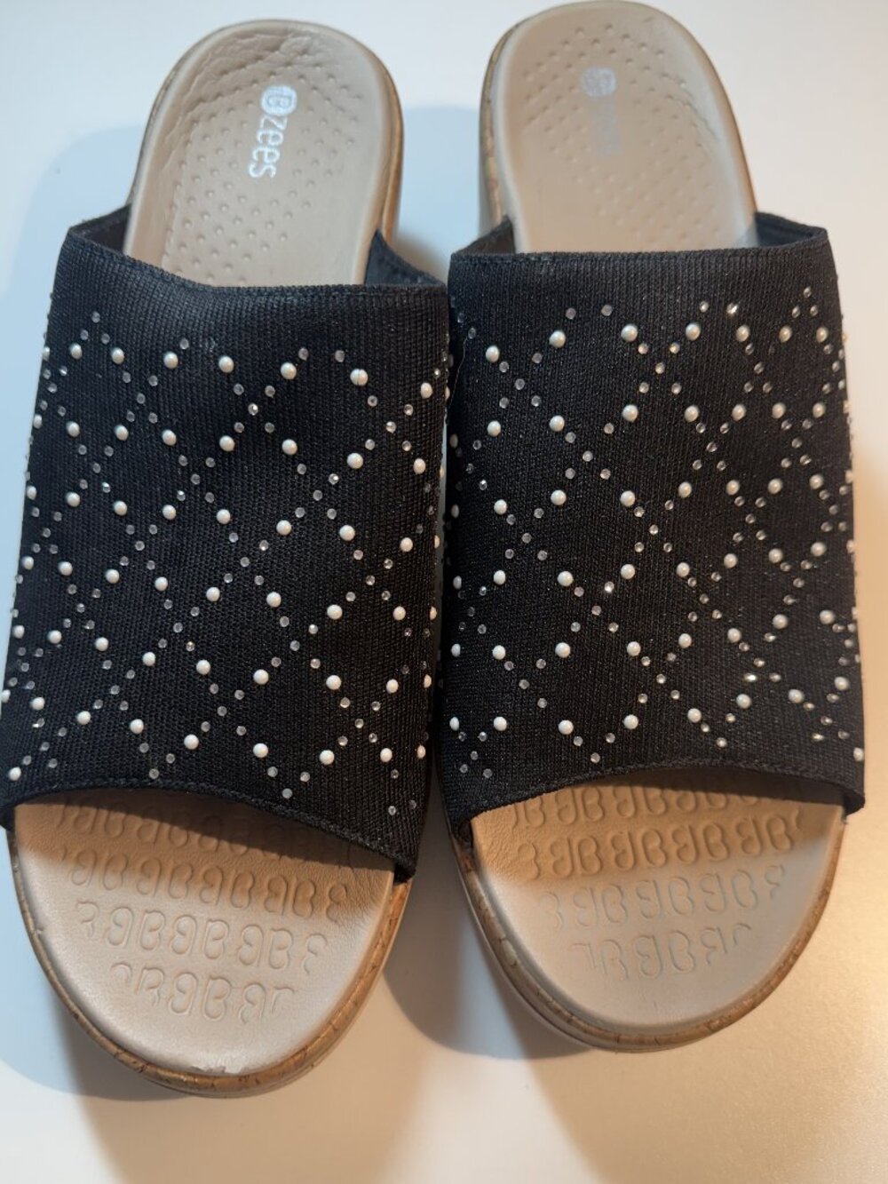 Bzees Wedge Shoes Womens 10 Medium Royal Blue with White Beads Sparkles Comfort